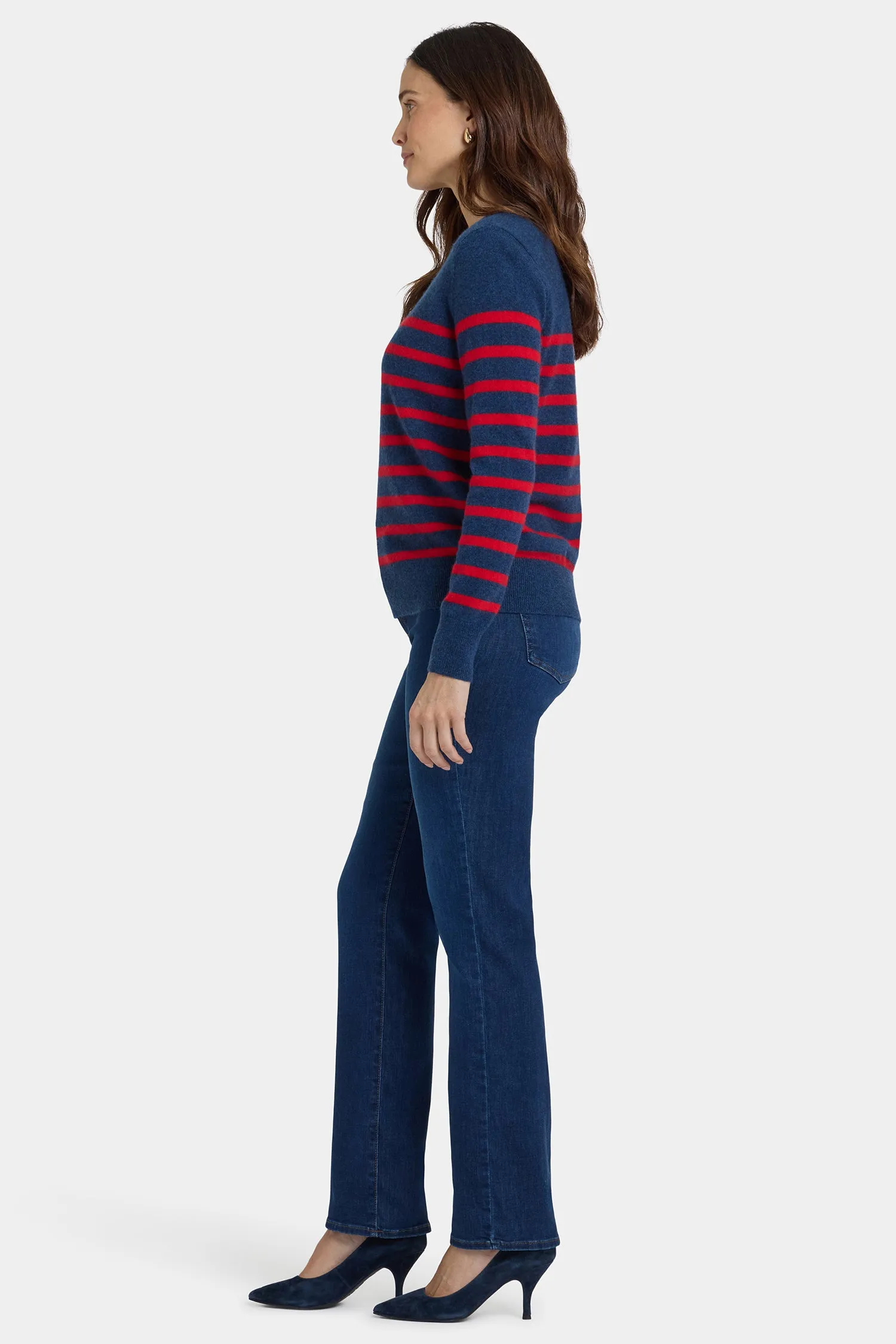 Striped Cashmere Crewneck Sweater - Navy Red Stripe sold by NYDJ product image thumbnail 3