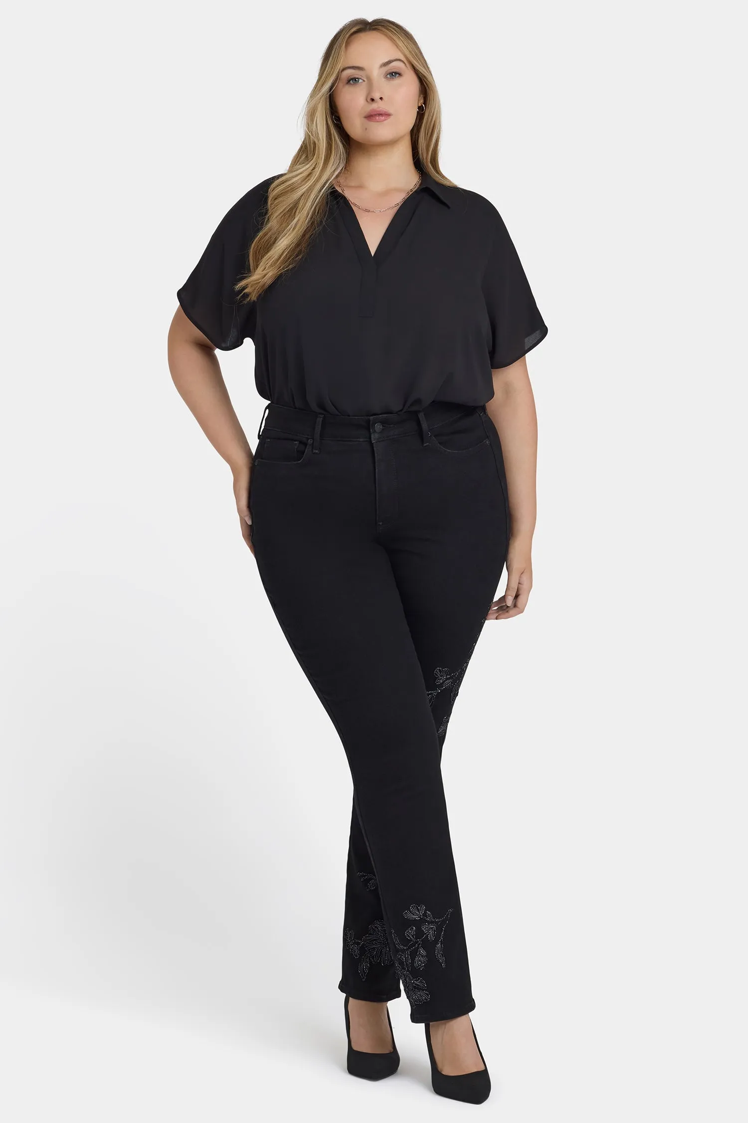Marilyn Straight Jeans In Plus Size - Black Rinse sold by NYDJ