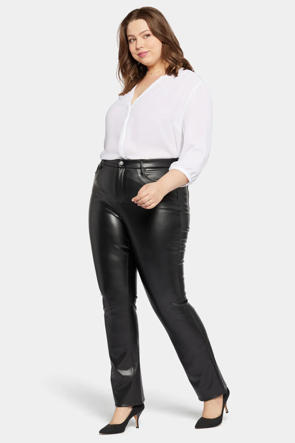 Faux Leather Marilyn Straight Pants In Plus Size - Black sold by NYDJ product image thumbnail 5