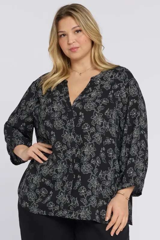 Pintuck Blouse In Plus Size - Floralesque sold by NYDJ