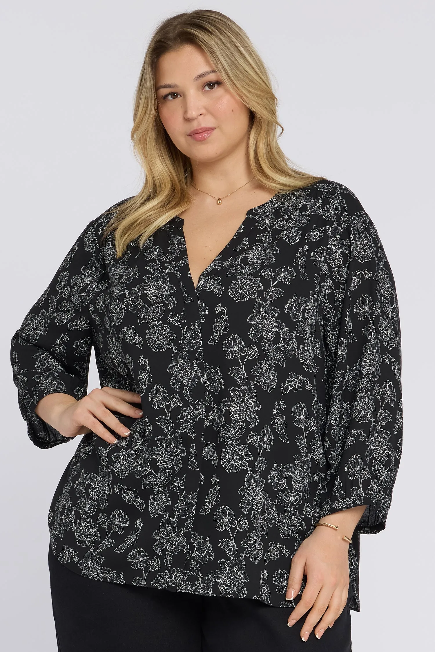 Pintuck Blouse In Plus Size - Floralesque sold by NYDJ
