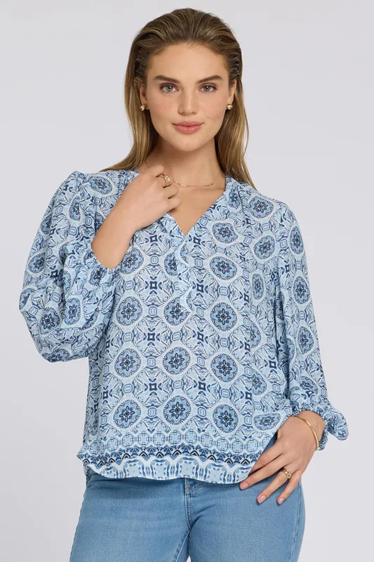 Puff Sleeved Popover Top - Azure Sky sold by NYDJ