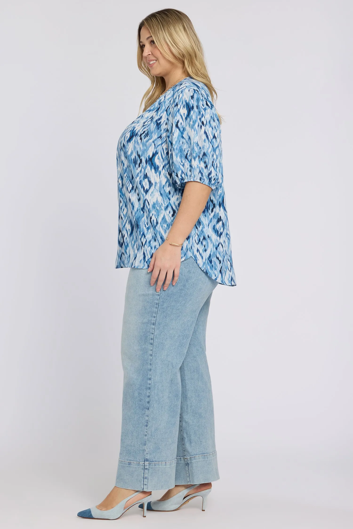 Short Puff Sleeved Popover Top In Plus Size - Blue Visions sold by NYDJ product image thumbnail 3