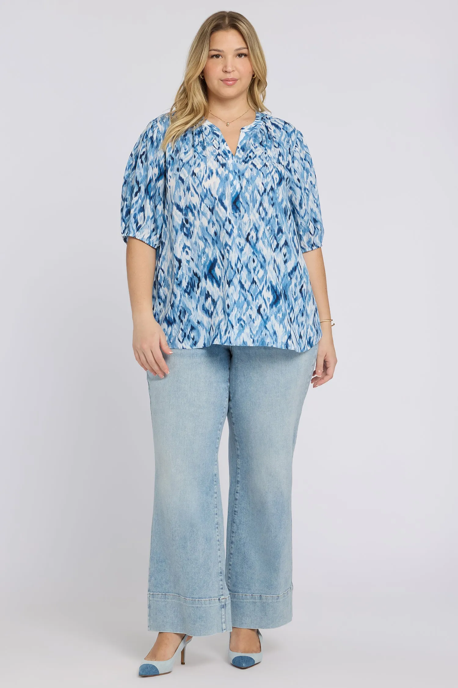 Short Puff Sleeved Popover Top In Plus Size - Blue Visions sold by NYDJ product image thumbnail 4