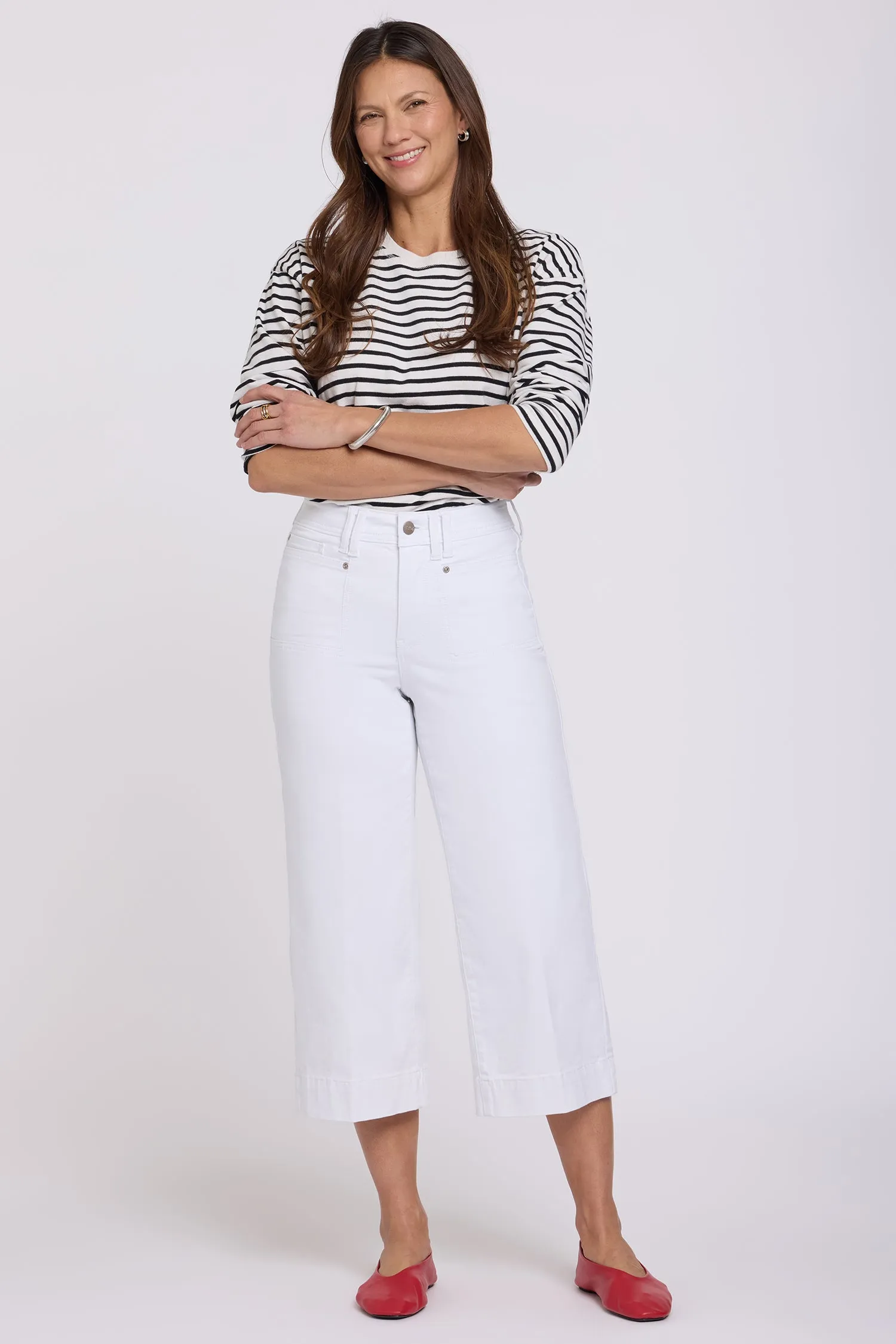 Brigitte Wide Leg Capri Jeans In Petite - Optic White sold by NYDJ