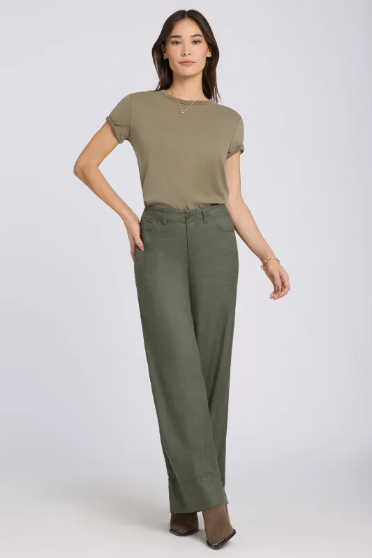 5 Pocket Wide Leg Trouser Pants - Desert Green sold by NYDJ