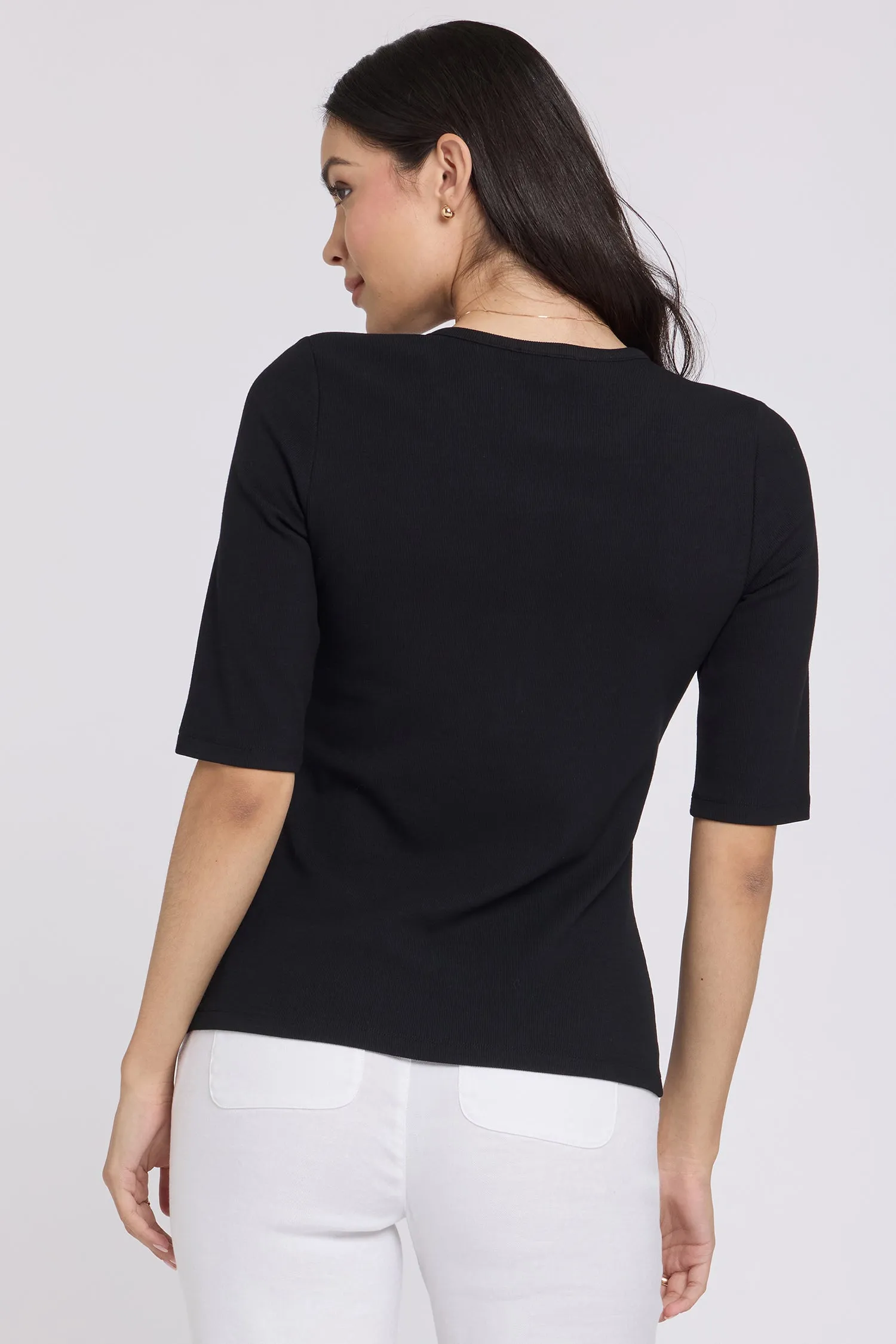 Ribbed Elbow Sleeved Henley - Black sold by NYDJ product image thumbnail 2