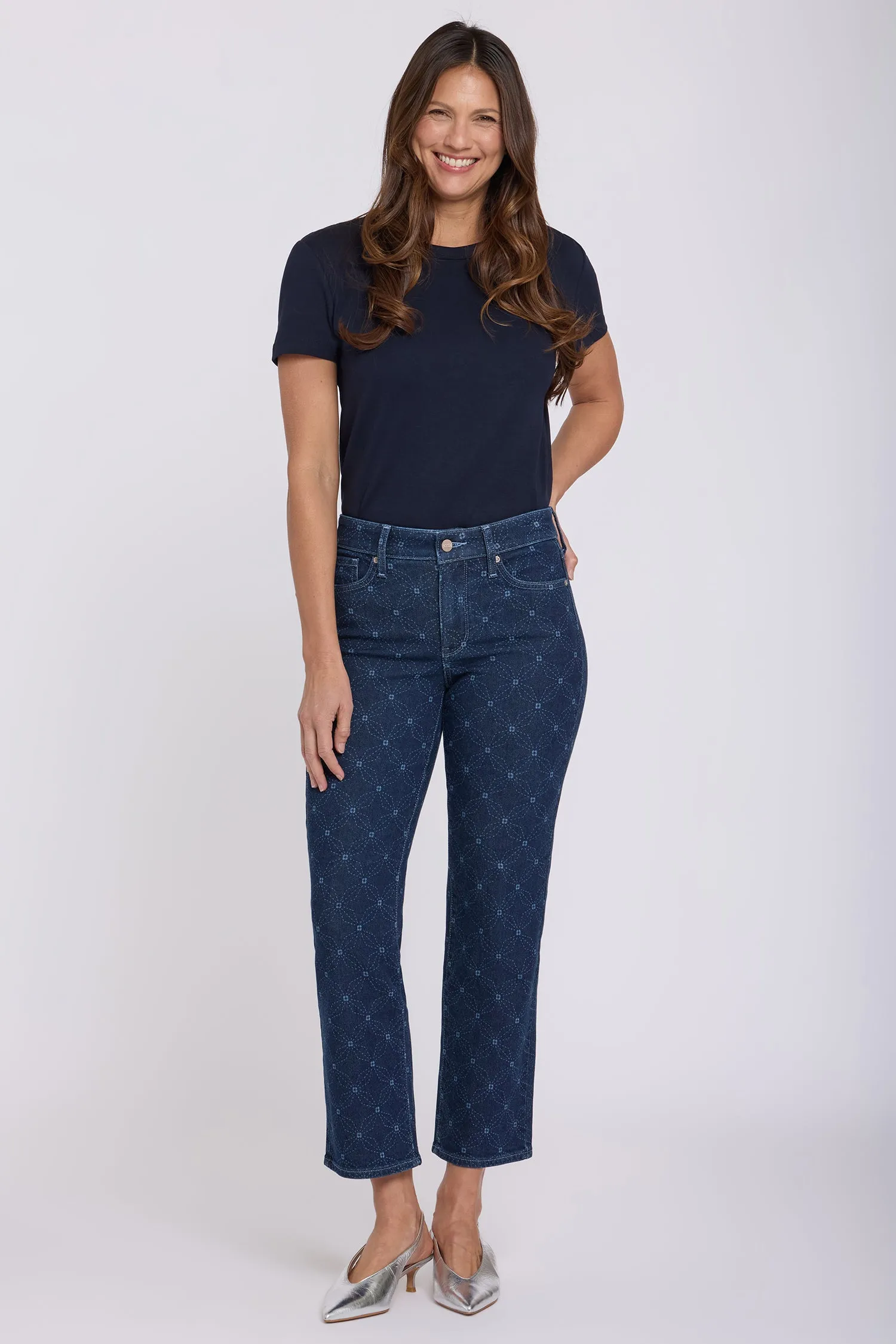 Marilyn Straight Ankle Jeans - Geo Flower Print sold by NYDJ