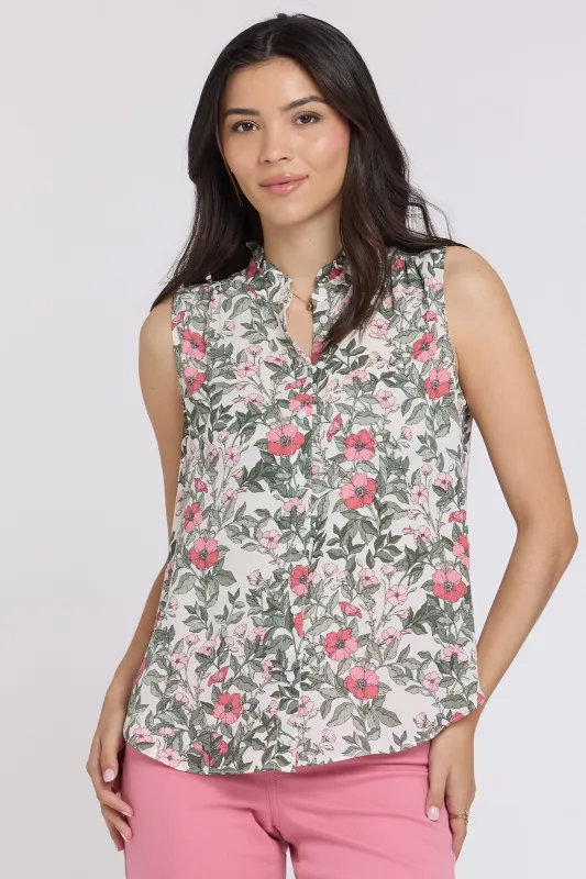 Sleeveless Ruffle Neck Blouse - Primrose Garden made by NYDJ