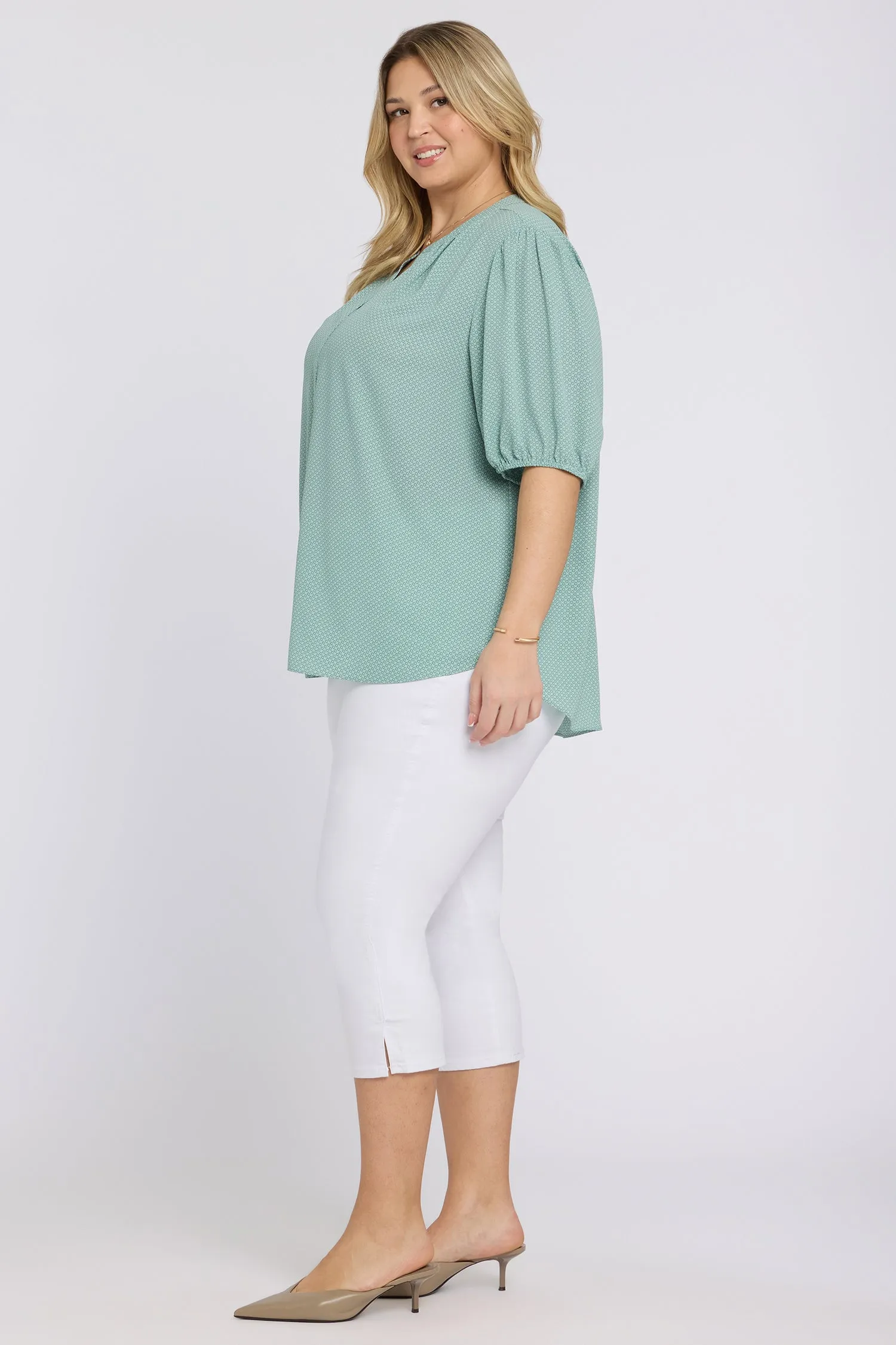 Short Puff Sleeved Popover Top In Plus Size - Valley of Daisies sold by NYDJ product image thumbnail 3