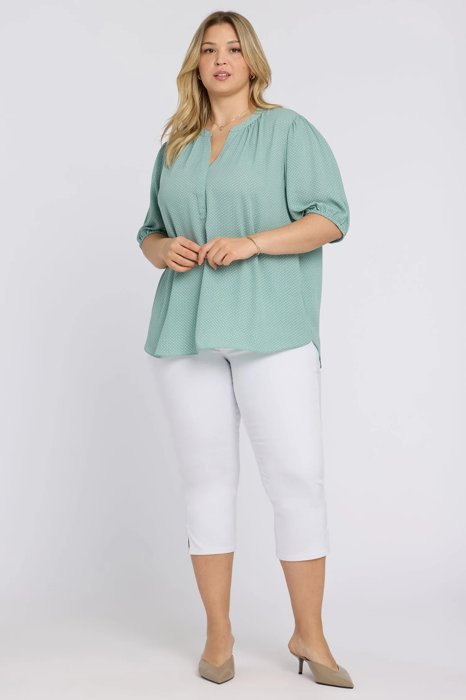 Short Puff Sleeved Popover Top In Plus Size - Valley of Daisies sold by NYDJ product image thumbnail 4