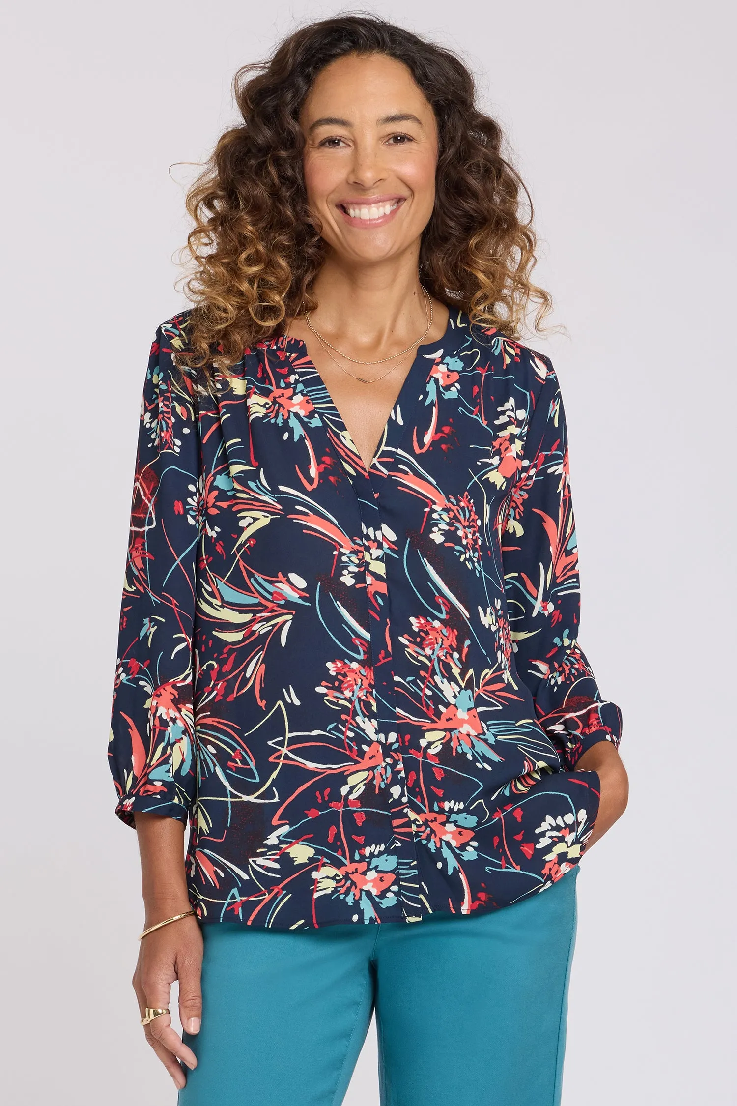 Pintuck Blouse - Blooming Potpourri sold by NYDJ