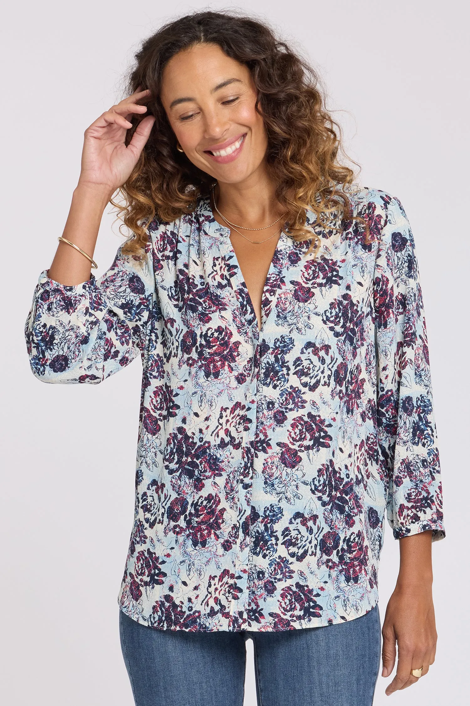 Pintuck Blouse - Ballad Abloom sold by NYDJ