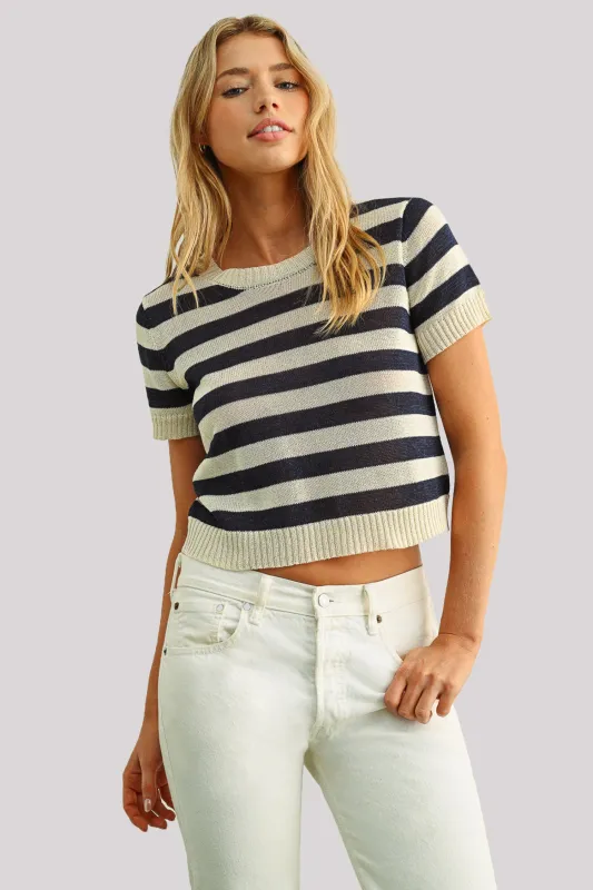 Short Sleeved Striped Top - Blue Stripe made by NYDJ