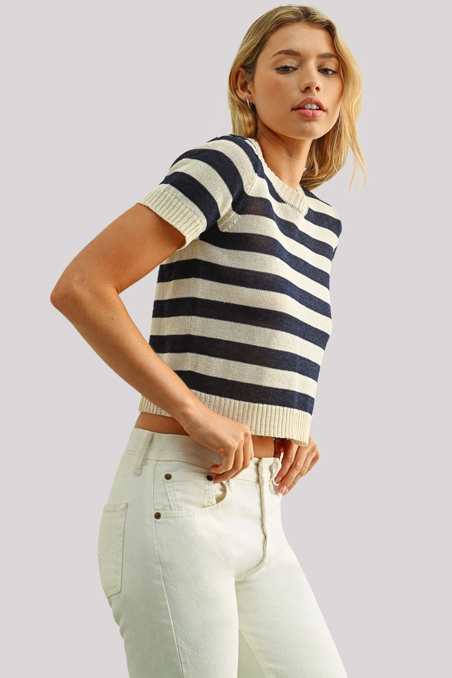 Short Sleeved Striped Top - Blue Stripe sold by NYDJ product image thumbnail 3
