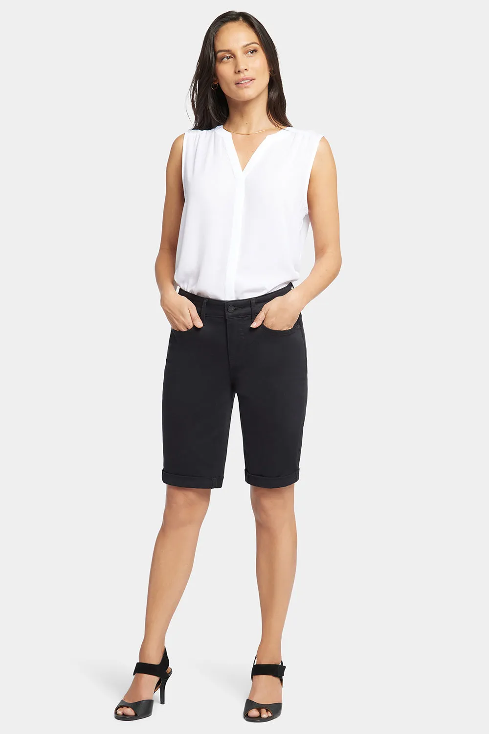 Briella 10 Inch Denim Shorts In Petite - Black sold by NYDJ