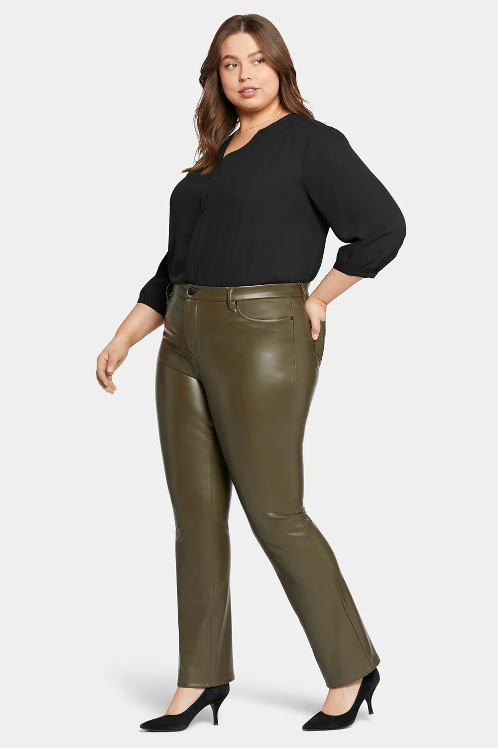 Faux Leather Marilyn Straight Pants In Plus Size - Ripe Olive sold by NYDJ product image thumbnail 5