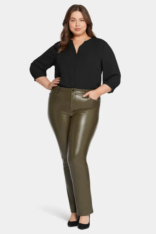 Faux Leather Marilyn Straight Pants In Plus Size - Ripe Olive sold by NYDJ