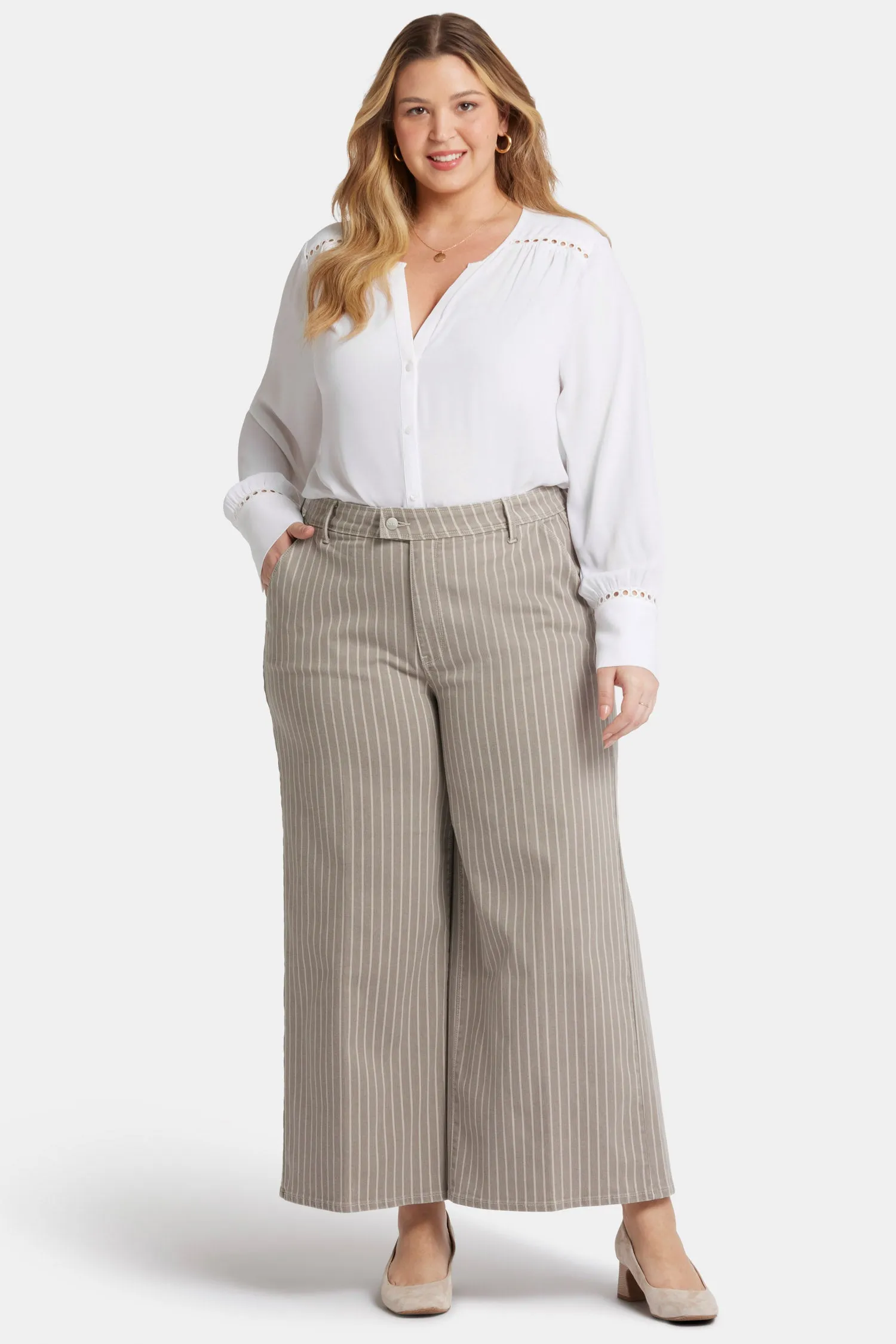 Mona Wide Leg Trouser Ankle Jeans In Plus Size - Boardwalk Stripe sold by NYDJ