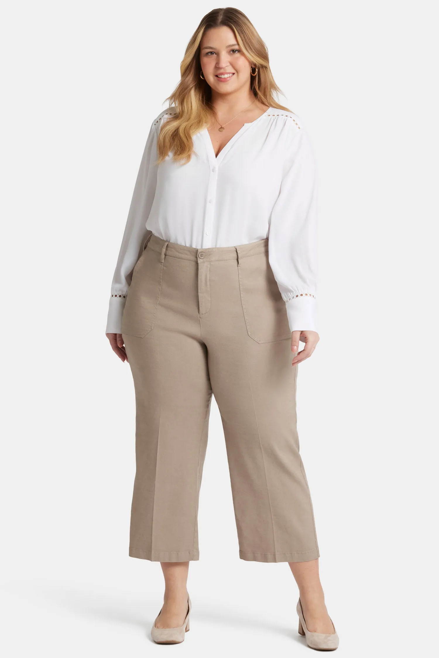 Wide Leg Cargo Capri Pants In Plus Size - Saddlewood sold by NYDJ