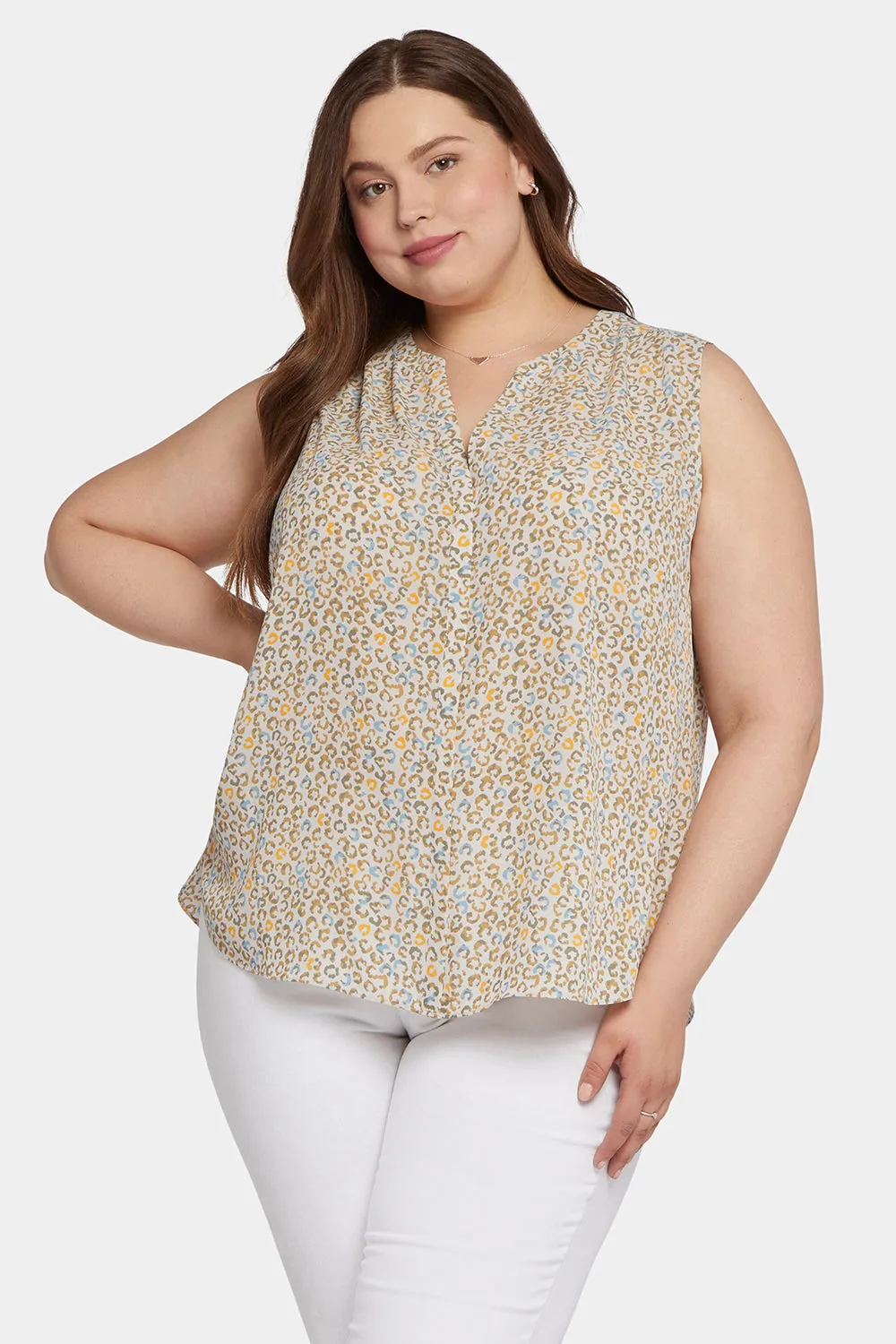 Sleeveless Pintuck Blouse In Plus Size - Sand Cat sold by NYDJ