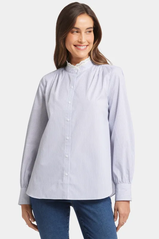 Lace Trimmed Ruffle Neck Blouse - Blue Stripe sold by NYDJ