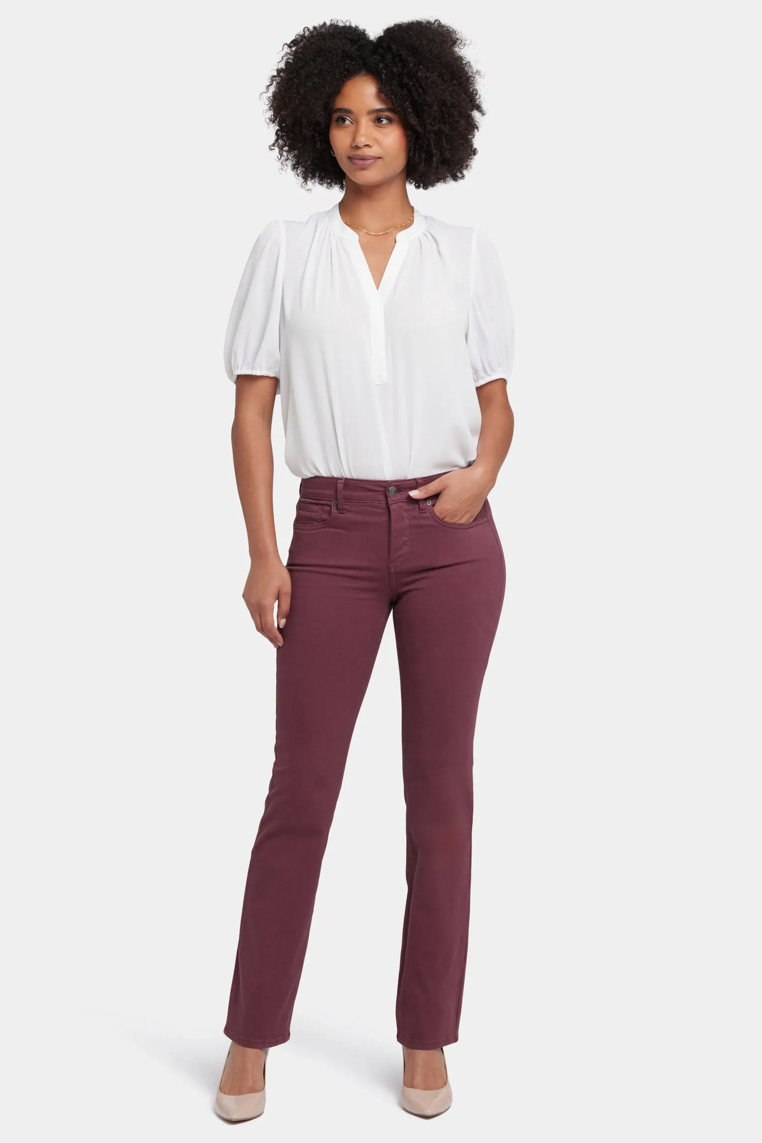 Marilyn Straight Jeans In Petite - Dark Cherry sold by NYDJ