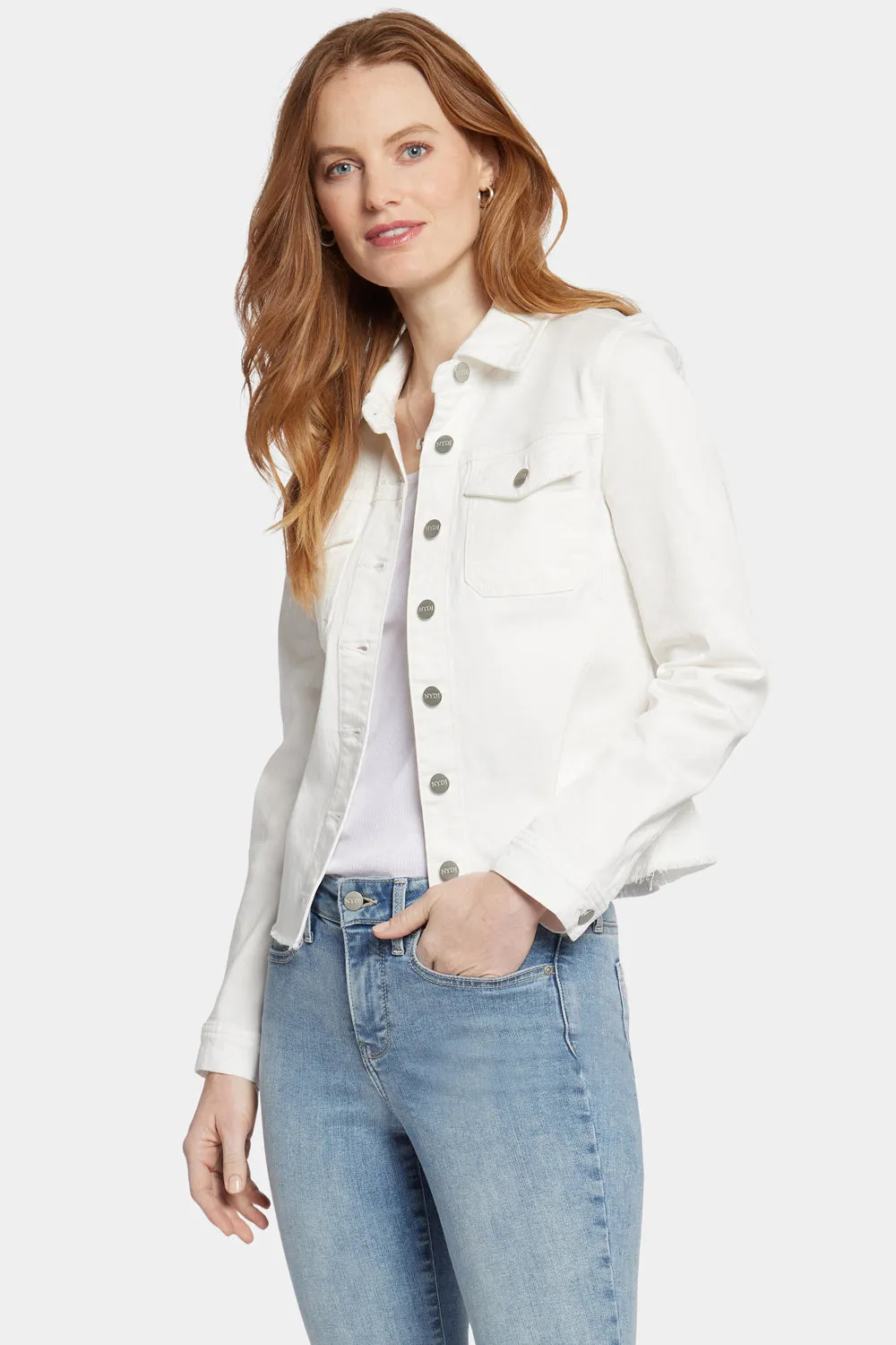 Frayed Hem Jacket - Optic White sold by NYDJ
