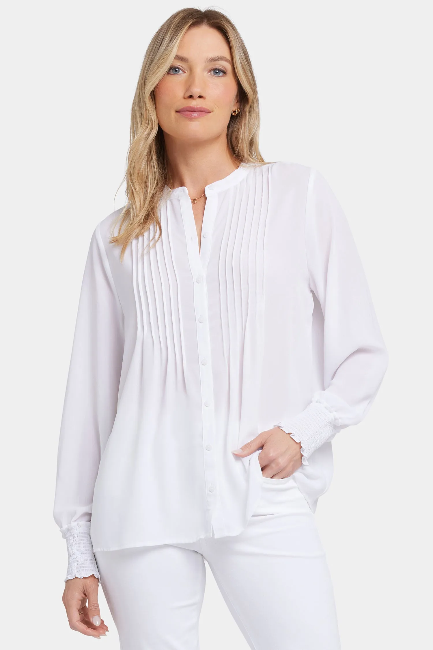 Pleated Peasant Blouse - Optic White sold by NYDJ