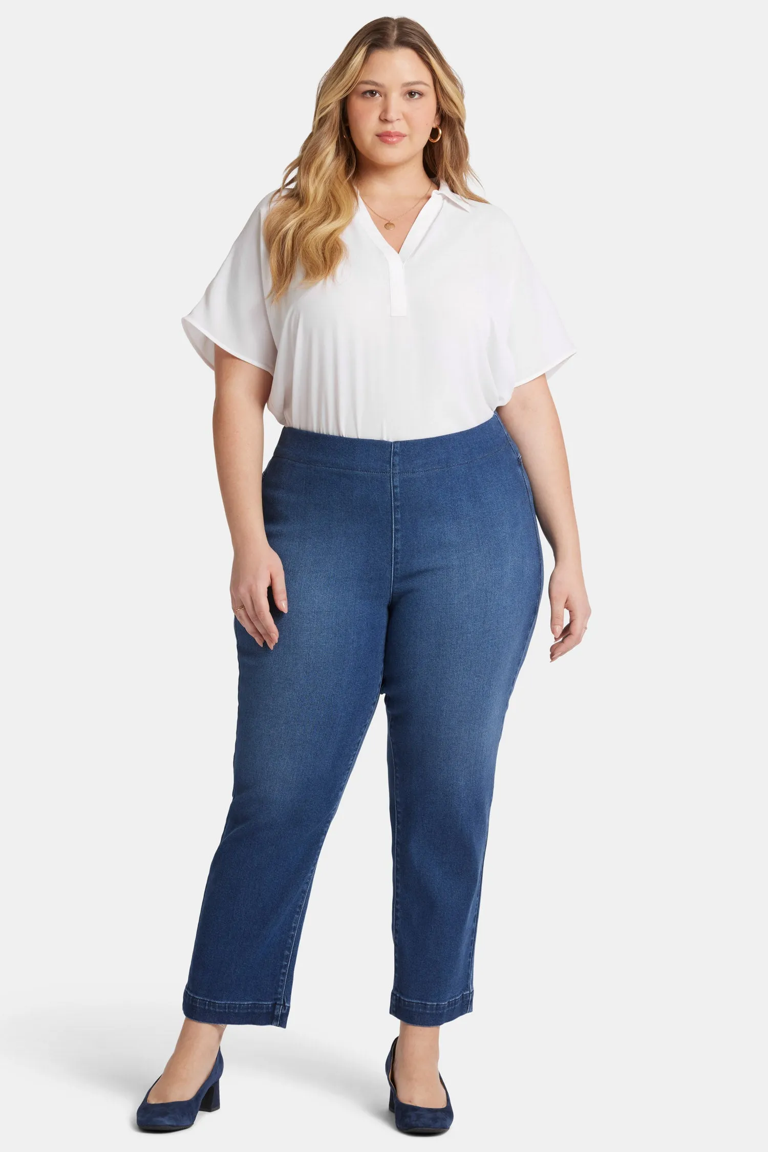Bailey Relaxed Straight Ankle Pull-On Jeans In Plus Size - Mission Blue sold by NYDJ