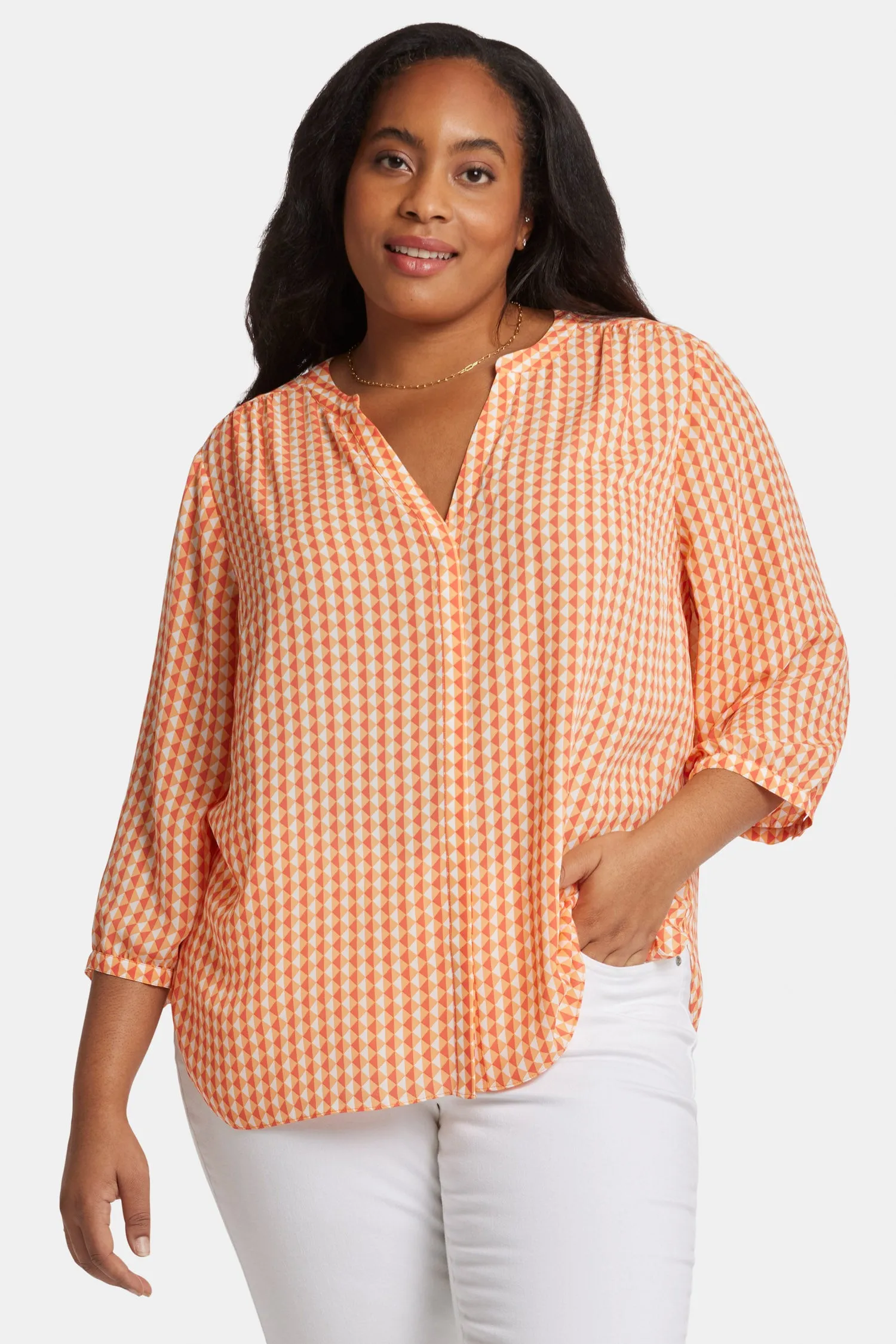Pintuck Blouse In Plus Size - Apricot Geo sold by NYDJ product image thumbnail 4