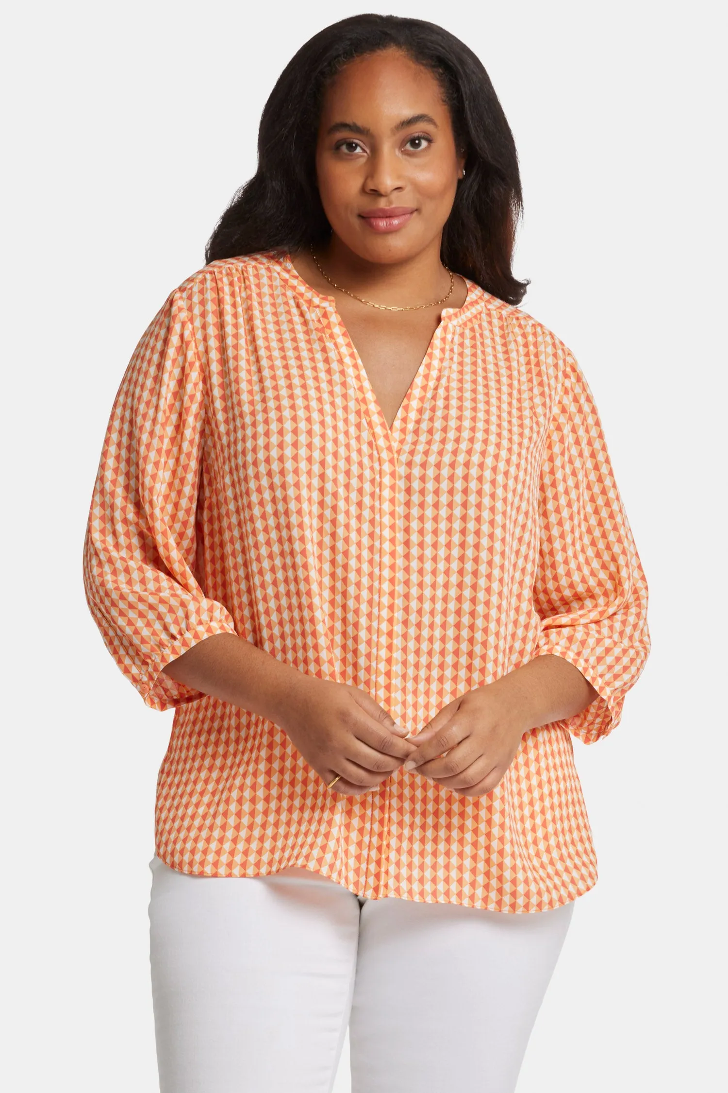 Pintuck Blouse In Plus Size - Apricot Geo sold by NYDJ