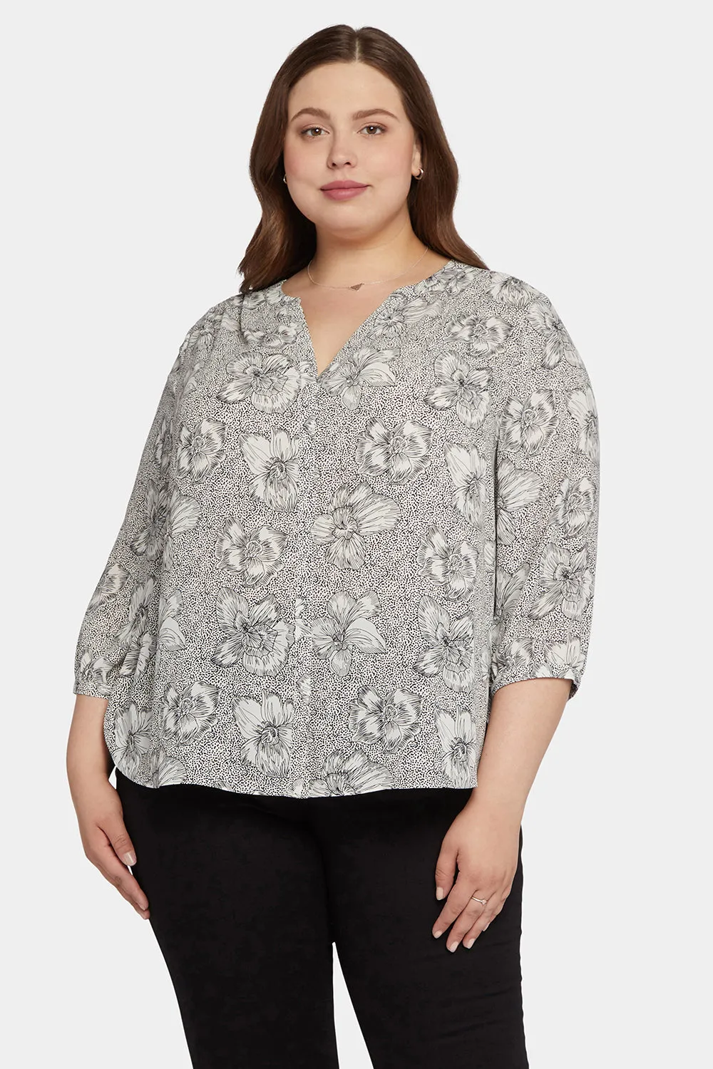 Pintuck Blouse In Plus Size - Inked Orchids Black sold by NYDJ product image thumbnail 4