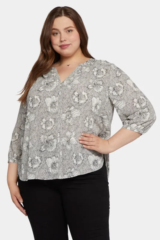 Pintuck Blouse In Plus Size - Inked Orchids Black sold by NYDJ