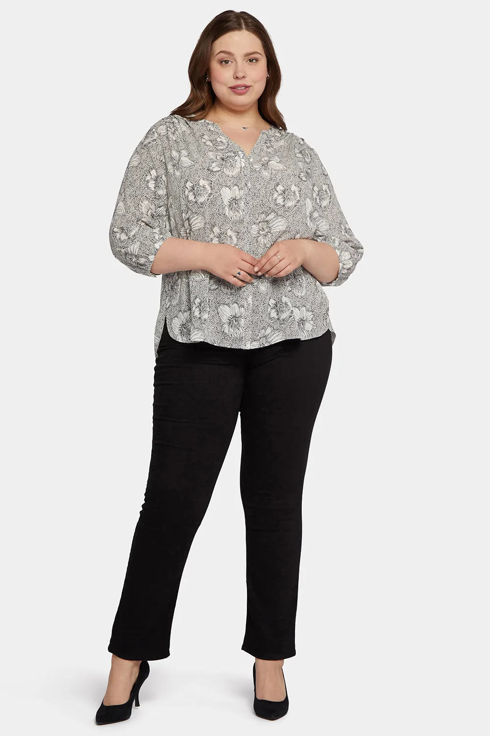 Pintuck Blouse In Plus Size - Inked Orchids Black sold by NYDJ product image thumbnail 5