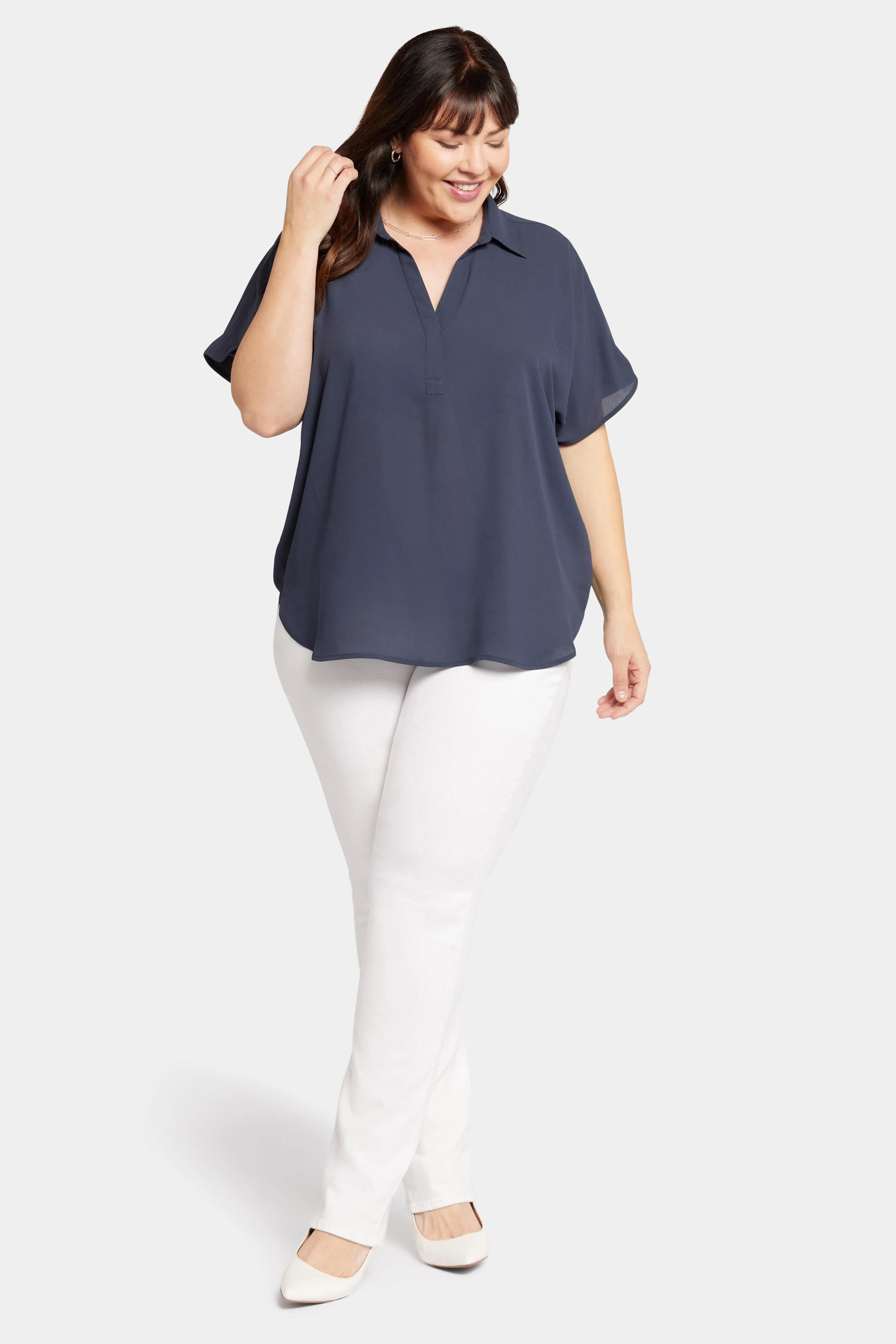 Becky Short Sleeved Blouse In Plus Size - Oxford Navy sold by NYDJ product image thumbnail 5