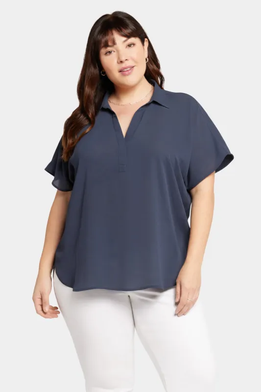 Becky Short Sleeved Blouse In Plus Size - Oxford Navy sold by NYDJ