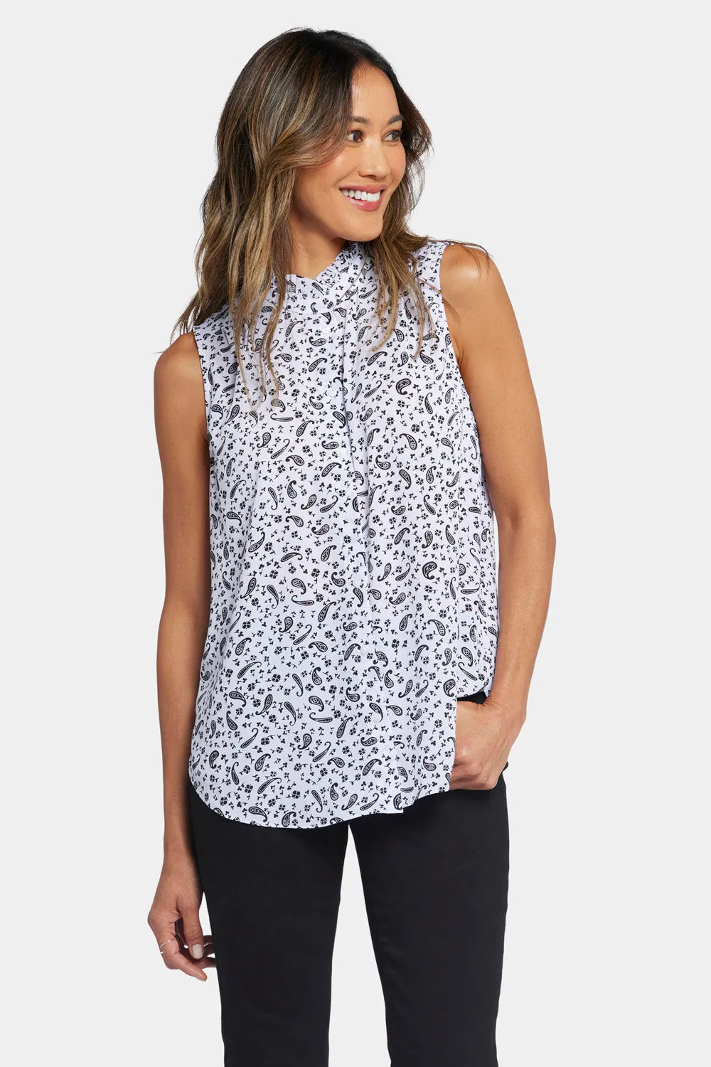 Sleeveless Ruffle Neck Blouse - Martini Paisley sold by NYDJ