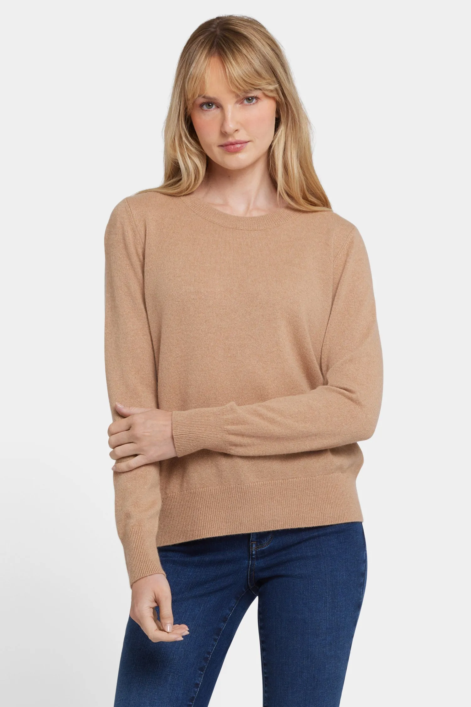Cashmere Essential Crewneck Sweater - Tan sold by NYDJ