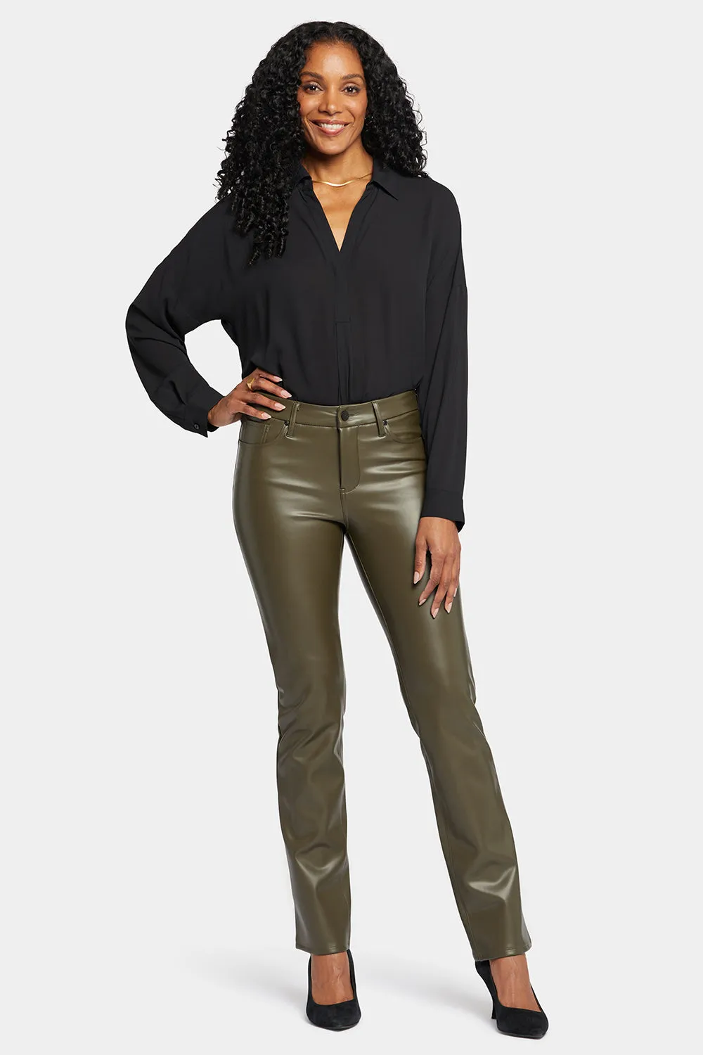 Faux Leather Marilyn Straight Pants - Ripe Olive sold by NYDJ product image thumbnail 4