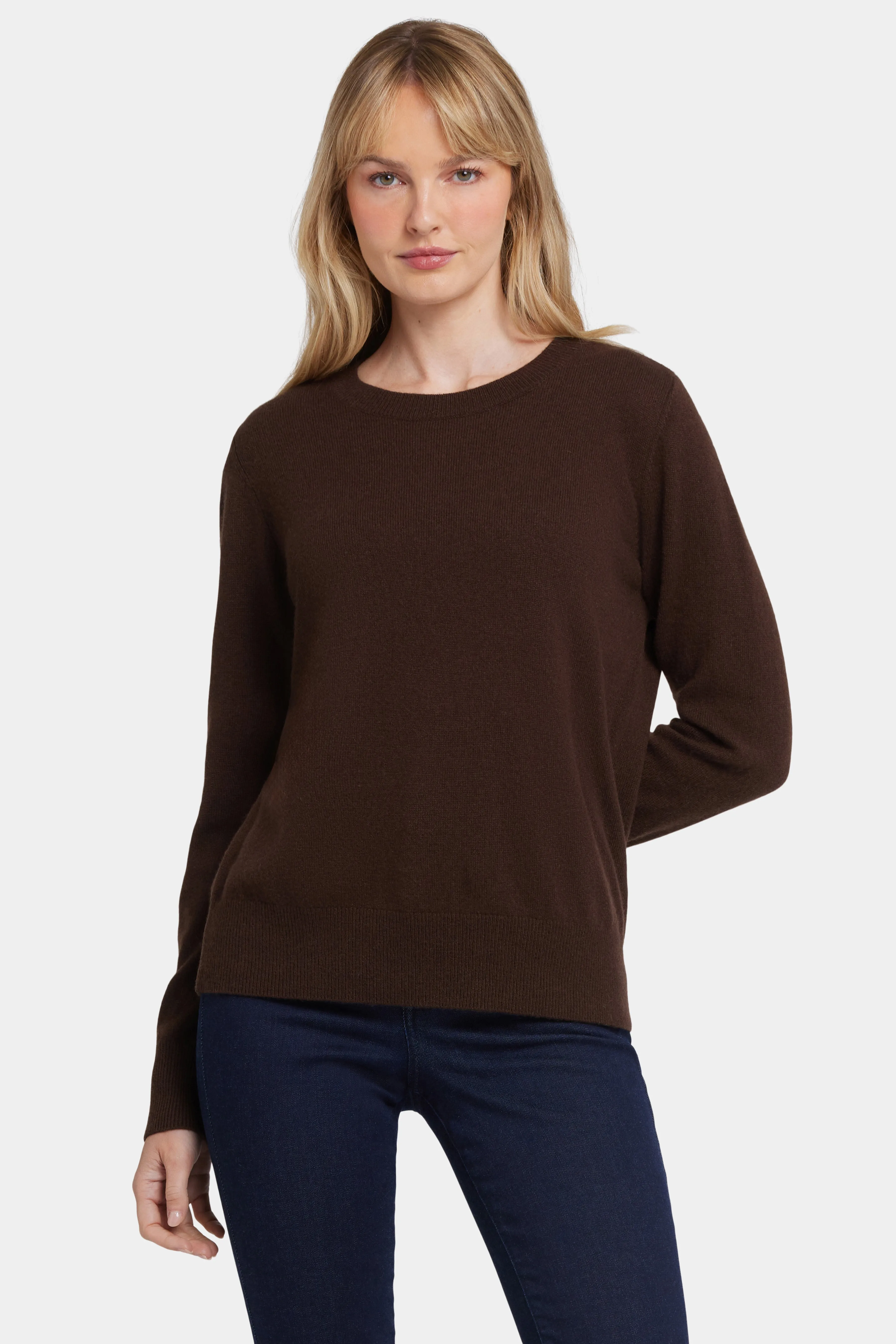 Cashmere Essential Crewneck Sweater - Brown sold by NYDJ