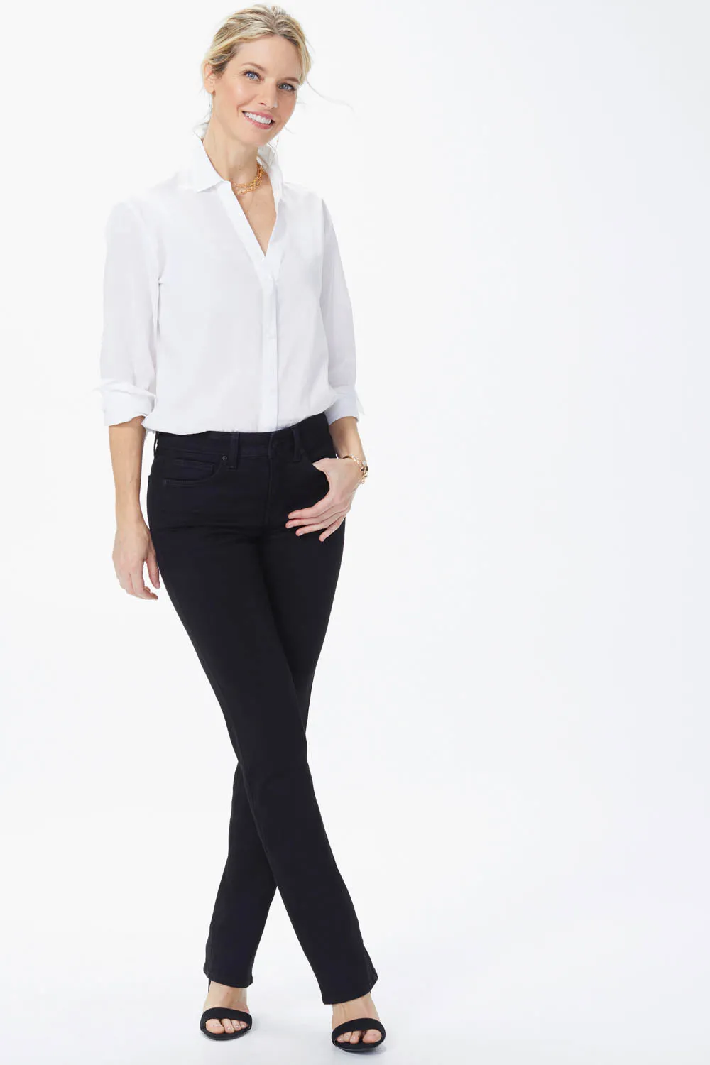 Marilyn Straight Jeans In Petite - Black sold by NYDJ