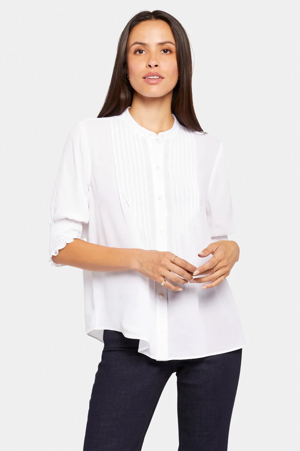 Pleated Short Sleeved Blouse - Optic White sold by NYDJ