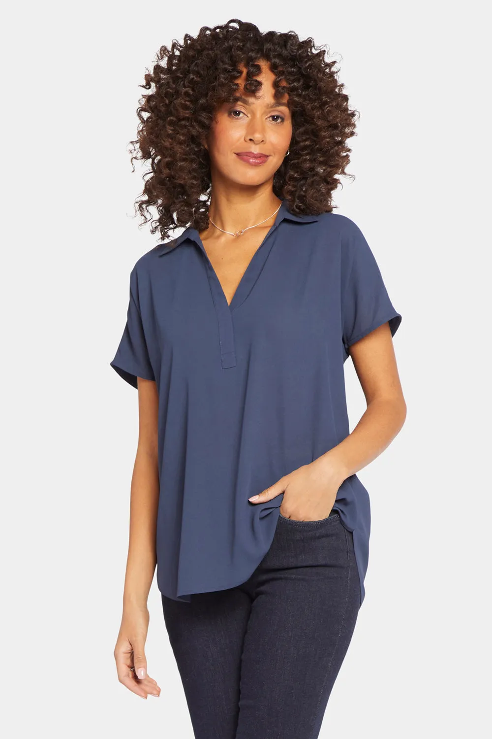 Becky Short Sleeved Blouse - Oxford Navy sold by NYDJ
