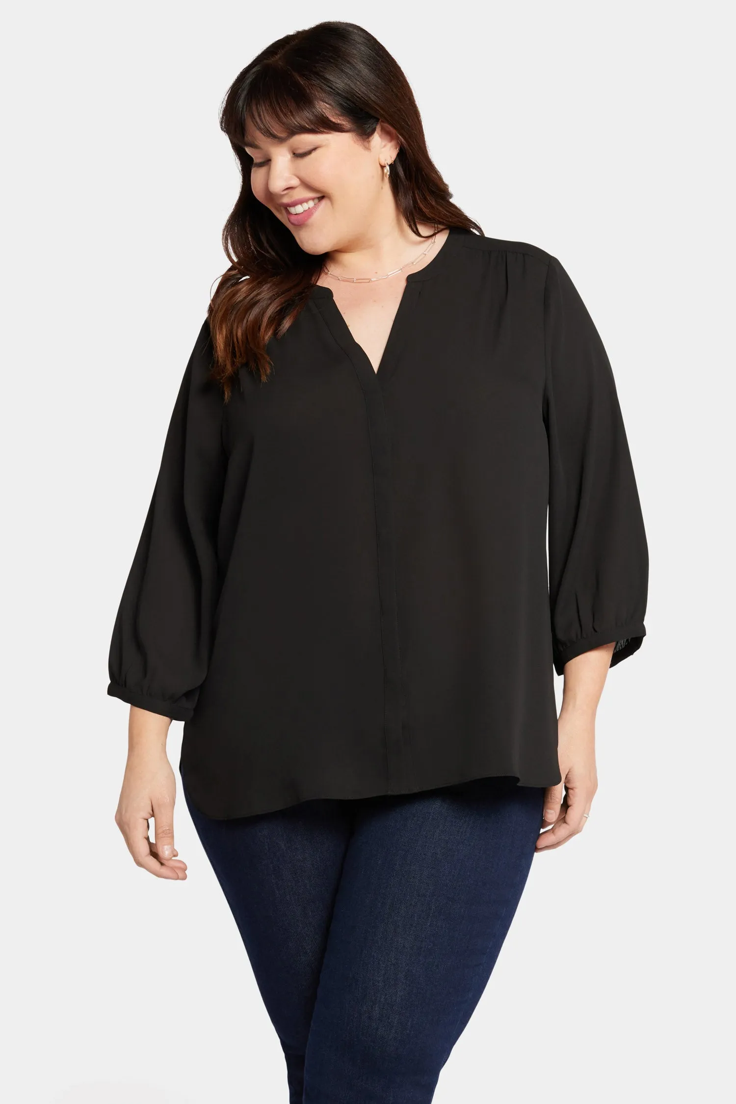 Pintuck Blouse In Plus Size - Black sold by NYDJ