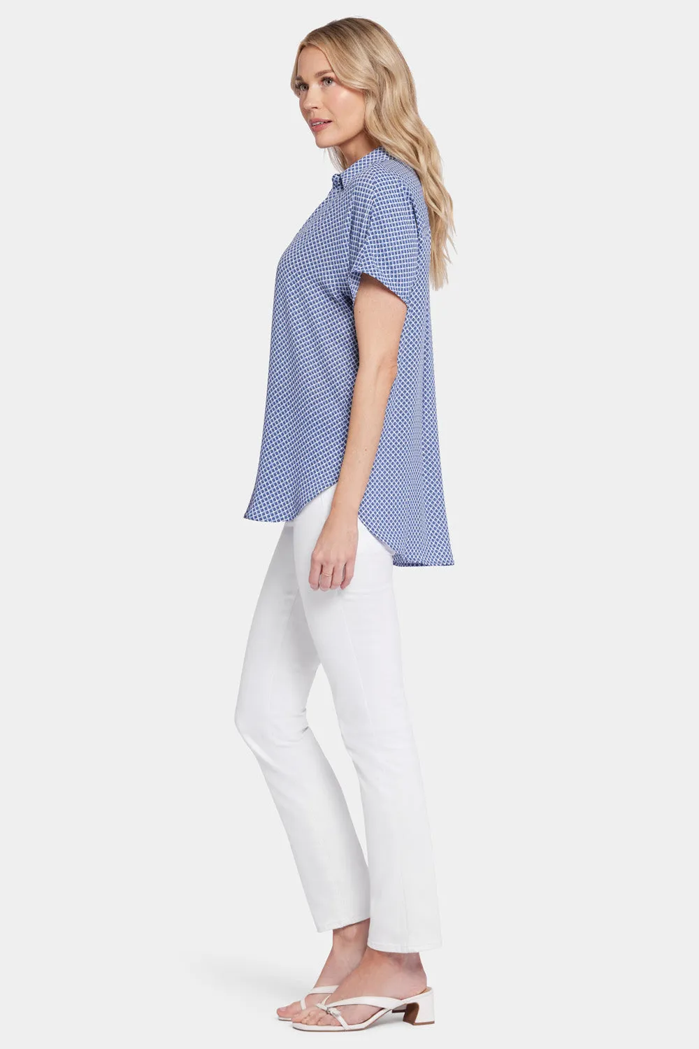 Becky Short Sleeved Blouse - Heritage Geo Prussian Navy sold by NYDJ product image thumbnail 3