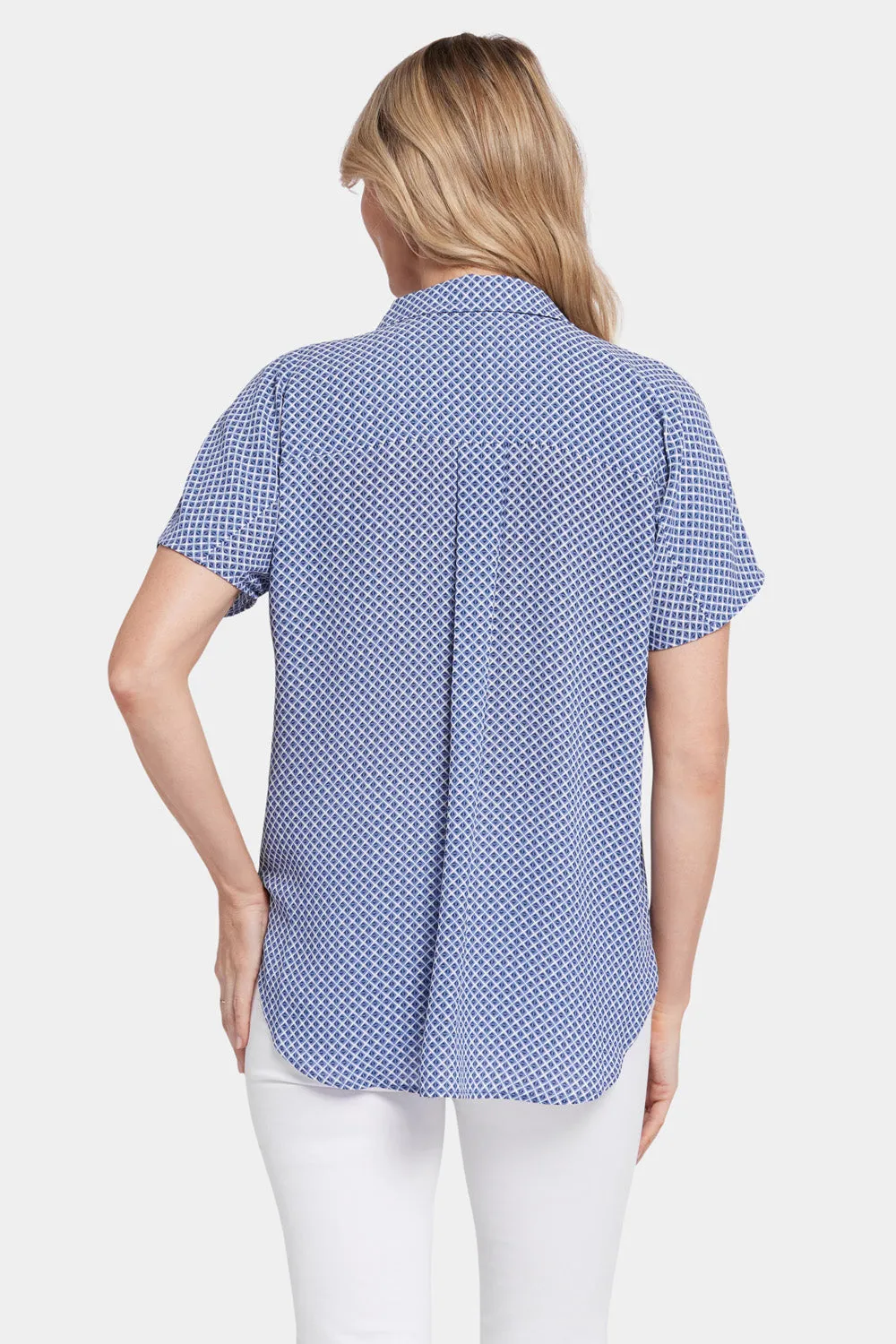 Becky Short Sleeved Blouse - Heritage Geo Prussian Navy sold by NYDJ product image thumbnail 2