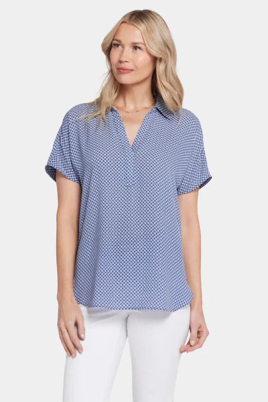 Becky Short Sleeved Blouse - Heritage Geo Prussian Navy sold by NYDJ