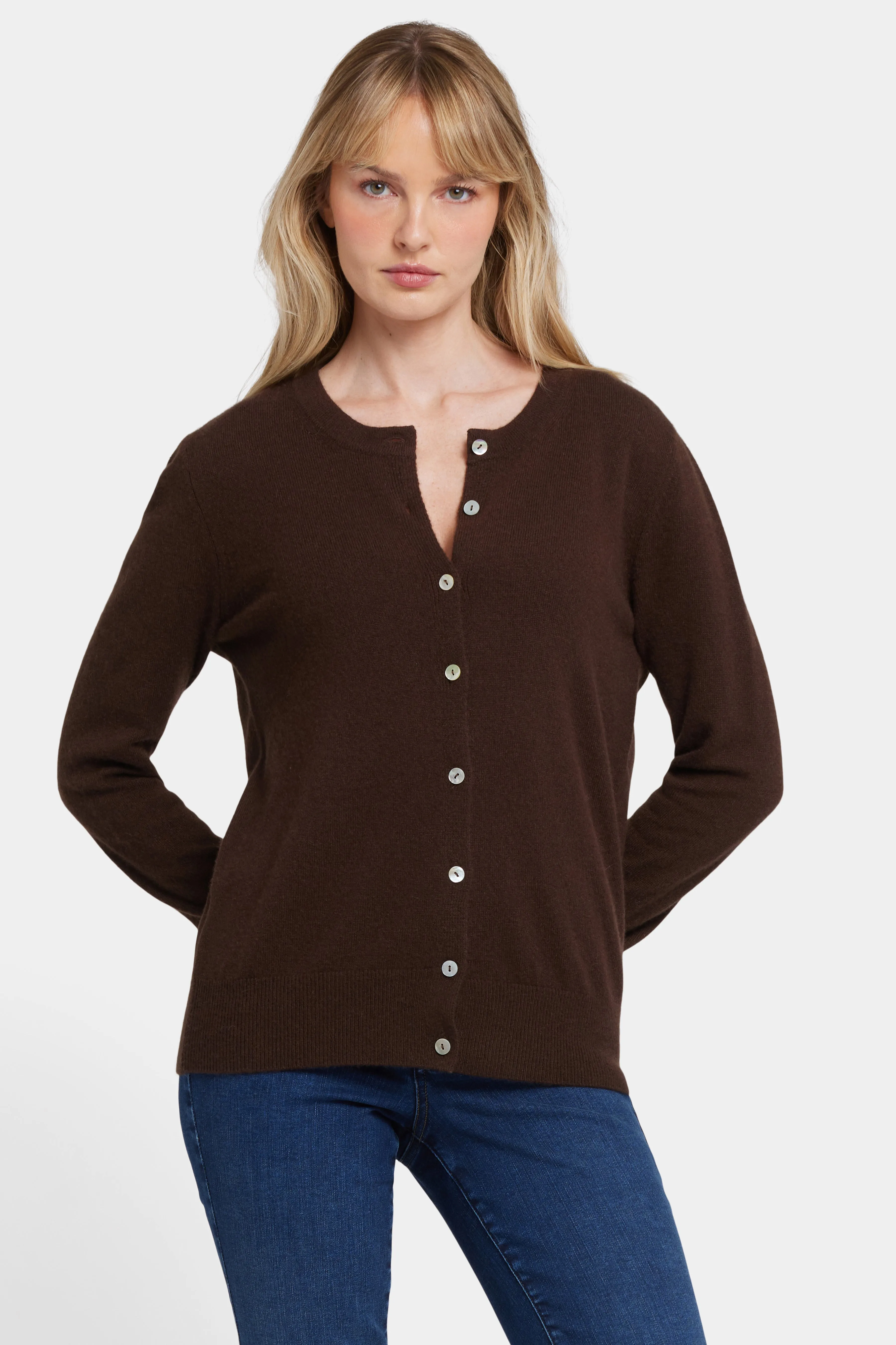 Cashmere Crewneck Cardigan - Brown sold by NYDJ product image thumbnail 4