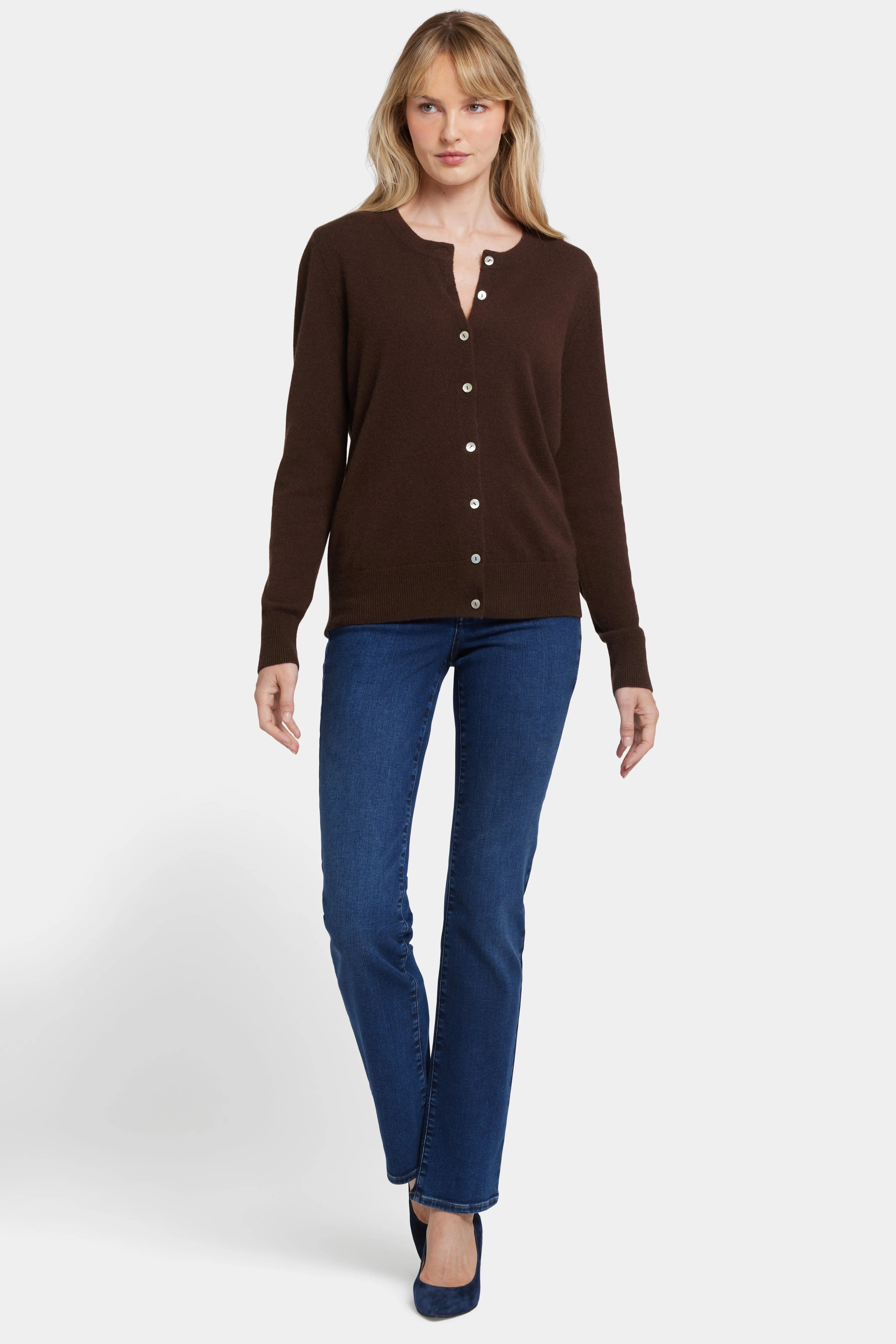 Cashmere Crewneck Cardigan - Brown sold by NYDJ product image thumbnail 5
